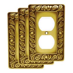 Franklin Brass Paisley Series Single Duplex Outlet - 1-Gang - ETL Certified - Decorative Outlet Cover - Durable & Easy to Install - W10110V-ABT-R - Tumbled Antique Brass Finish - 3 Pack