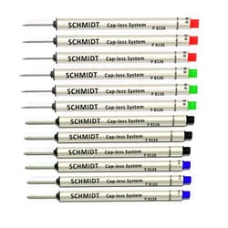 Lanier Pens Pack of 12 - Schmidt P8126 Capless System Rollerball Refill Green/Red/Black/Blue Fine Tip