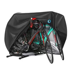 Hanmir Bike Cover for 2 or 3 Bikes Outdoor Waterproof Bicycle Covers Rain Sun UV Dust Wind Proof with Lock Hole for Mountain Road Electric Bike Heavy Duty Bikes Black