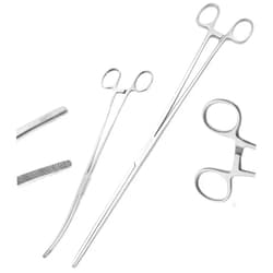 AAProTools 12 + 24 inch Long Curved & Straight Hemostat Forceps - Stainless Steel Locking Tweezer Clamps - Ideal Hemostats for Nurses, Fishing Forceps, Crafts and Hobby, Satin-Silver