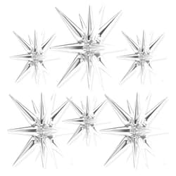 PartyWoo Metallic Silver Star Foil Balloons 6pcs Different Sizes Pack of 27 22 Inch Starburst Spike Mylar Balloons for Graduation Anniversary Bachelorette Engagement Birthday Party Decorations