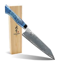 Tenkumun Japanese Gyutou 210mm Profession Santoku Handcrafted 8 inch Chef Knife Handmade Forged Knife Japan SG2 Powder Steel with Blue Wood Handle