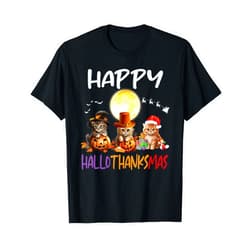 Happy Hallothanksmas Cat LoversTees Funny Cat Happy Hallothanksmas Halloween Thanksgiving Xmas T-Shirt