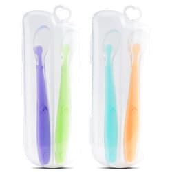 Kirecoo 4 Pack Baby Spoon Kirecoo Soft-Tip First Stage Silicone Self Feeding Training Spoons for Baby Led Weaning with 2 Cases for Infant Baby, Best Infant Set