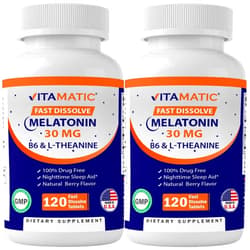 Vitamatic Melatonin 30 mg - with B6 & L-Theanine - 120 Fast Dissolve Tablets with Natural Berry Flavor (2 Tablets Dose = Melatonin 60 mg) (120 Count (Pack of 2))