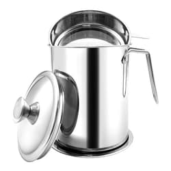 Zalaxt Bacon Grease Container With Strainer, 2.1L Grease Strainer and Container with Dust-Proof Lid, 304 Stainless Steel Oil Filter Storage with Fine Mesh 2.1L