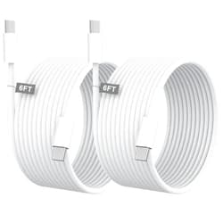 Ucaca USB C to USB C Cable 10FT, 2 Pack 60W Long USB C to USB C Charging Cable Nylon Braided Type C Charger Cable Cord for iPhone 16/16 Plus/16 Pro/16 Pro Max/15/15 Plus/15 Pro/15 Pro Max, iPad Pro, White