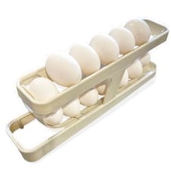 BLUENIYA Automatic Rolling Egg Dispenser for Kitchen & Home — 4 Tier Egg Tray Holder & Double-Layer Space-Saving Egg Roller for Refrigerator Storage — Egg Rack Organizer Accessories w/Food-Safe Containers