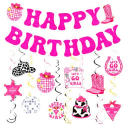 NOVBAUB Disco Cowgirl Birthday Party Decorations- NOVBAUB 26PCS Pink Birthday Decoration Disco Cowgirl Preppy Y2k Hanging Swirls Party Streamers Bachelorette Party Decor Supplies for Women Girls