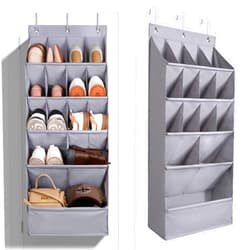 FENTEC 1 Pack Over-the-Door-Shoe-Organizers, Hanging Organizers with Large Pocket Shoe Holder Hanging Shoe Rack for Closet Shoe Organizer for Wall, Over Door Organizer with 15 Pockets Gray