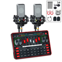 Tenlamp Audio Mixer with Sound Card, tenlamp Two 3.5mm Studio Condenser Microphone and G3 Audio interface, Sound Board Voice Changer, Podcast Equipment Bundle for PC Recording Gaming Live Streaming Podcast