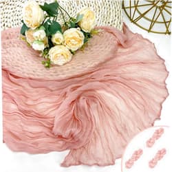 Booque Valley 3 Pack Dusty Pink Cheesecloth Table Runner 10ft Super Soft Boho Wrinkled Gauze Sheer Cloth for Baby Shower Baptism Birthday Party Wedding Centerpiece Table Decoration, 35x120 Inch