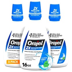 Orajel Nonseptic Mouth Sore Rinse 16oz, Soothing Mint Flavor, Provides Pain Relief, Promotes Healing, 3-Pack