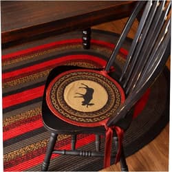 VHC Brands Cumberland Moose Jute Chair Pad with Ties- Lodge Cabin Style for Dining Room Rustic Farmhouse Decor, Set of 6 Pieces