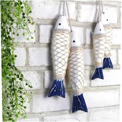 Rovge Antique Wood Fish Vintage Decor Ornament Wall Hanging Hand Carved Wooden Fish Decorations for Home Nautical Theme - Small