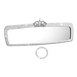 QWLWBU Bling Rhinestone Rear View Mirror Cover, Car Rear View Mirror with Crystal Diamonds Bling Rhinestones Car Rear View Mirror Car Interior Trim(White,Size:1.56x1.18inch)