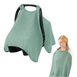 Blissful Diary 2-in-1 Muslin Baby Car Seat Cover, Multi-use Nursing Cover for Breastfeeding, Breathable Infant Car Seat Cover Canopy - Roman Green