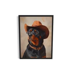 HomeArtPrint Rottweiler Cowboy Art Print Poster Wall Art, Western Country Farmhouse Wild West for Bedroom, Bathroom, Living Room Art Decor 58 (Rottweiler, 11 x 14 inches, Unframed)