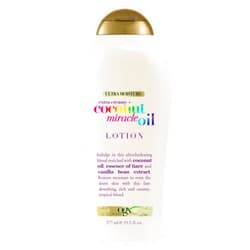 OGX Extra Creamy + Coconut Miracle Oil Ultra Moisture Body Lotion with Vanilla Bean, Fast-Absorbing Body Lotion for All Skin Types, Paraben-Free and Sulfated-Surfactants Free, 19.5 Ounce