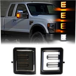 Aexploer LED Tow Mirror Turn Signal Lights Compatible with F250/F350/F450/F550 2008 2009 2010 2011 2012 2013 2014 2015 2016 | White DRL & Yellow Turn Marker (Blink Smoked Lens)