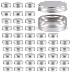 OBKJJ 48 Pcs Aluminum Round Cans with Lid, 2 Oz Metal Tins Food Candle Containers with Screw Tops for Crafts, Food Storage, DIY (Silver)