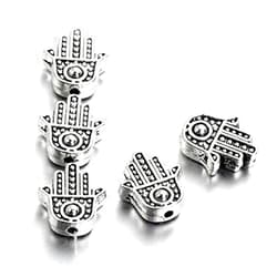 VKWE Beads , Jewelry Making, 50Pcs Tibetan Alloy Hamsa Hand Metal Beads Textured Antique Silver Spacers 12Mm