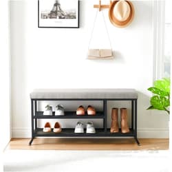 GAOMON Shoe Bench, 2-Tier Rack for Entryway, Shoe Storage Organizer with Foam Padded Seat, Metal Frame, Adjustable Shelf, Shoe Storage Bench, for Hallway, Living Room, Bedroom, Closet; Classic Black