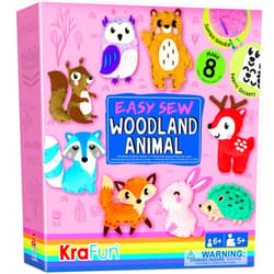 KRAFUN Easy Sewing Kit for Beginner Kids Arts & Crafts, 8 DIY Projects of Stuffed Dolls of Woodland Animals, Bear, Bunny, Fox, Owl, Instructions & Felt, Gift for Girls, Boys, Learn to Sew