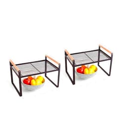 TIEYIPIN Cabinet Organizer Shelf, Kitchen Counter Storage Rack with Wooden Handle, Iron Wire Layered Shelf, Bowl and Dish Drainer, Spice Rack (Black (2 Pack))