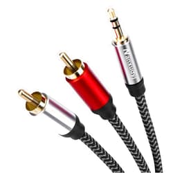 Nanxudyj 3.5mm to 2RCA Audio Cable 5ft,Nylon-Braided 3.5mm AUX to 2RCA Audio Cable for Stereo Receiver Speaker Smartphone Tablet HDTV MP3 Player & More Stereo Cable Audiophiles Headphone 2RCA Cable