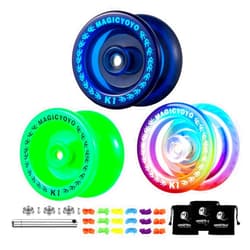 MAGICYOYO Pack of 3 Yoyos for Kids Beginner, K1-Plus Responsive YoYos with 3 Yoyo Bags,3 Unresponsive Bearings, 18 Yoyo Strings, All in A Gift Box (Dark Blue +Green + Blue Pink Yellow)