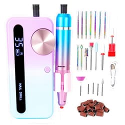 UNOISETION Professional Electric Nail Drill Machine, Rechargeable 35000 RPM Nail File E File for Acrylic Nails, Cordless Nail Dremel Efile with 18 Bits Kit and Sanding Bands for Manicure Pedicure Salon Home