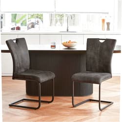 GrandNoor Vintage Fabric Dining Chairs Set of 2 with Handle,Modern Upholstered Kitchen & Dining Room High Back Chair,Mid-Century Armless Cantilever Chairs, Black