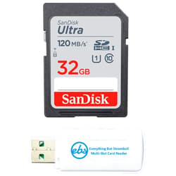 SanDisk 32GB SDHC SD Ultra Memory Card Works with Canon Powershot ELPH 360 HS, SX70 HS, SX620 HS Camera UHS-I (SDSDUN4-032G-GN6IN) Bundle with (1) Everything But Stromboli Combo Card Reader