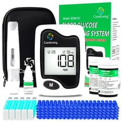 CARELIVING BGM101 Blood Glucose Monitor Kit, 100 Test Strips, 100 Lancets, 1 Blood Glucose Meter, 1 Lancing Device, Diabetes Testing Kit, Portable Blood Sugar Test Kit, Glucometer Kit for Home, black