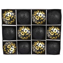 Aimmop Xmas Balls Christmas Baubles Set Shatterproof Noble Black Gift Set with Leopard Print and Glitters Christmas Ball Ornaments Decorative