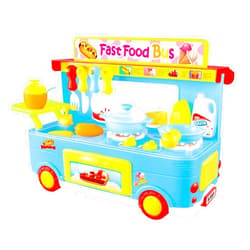 PowerTRC Fast Food Bus Kitchen Play Set | Pretend Play Foods | Pretend Foods | (Blue)