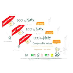 Eco by Naty Baby Wipes Unscented - 100% Compostable and Plant-Based Wipes, Good for Babies and Newborn Sensitive Skin (168 Count - 3 packs of 56)