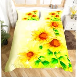 Erosebridal Sunflower Duvet Cover Set Queen Size Yellow Sunflowers Painting Kids Girls Comforter Cover Plant Floral Decorative 3 Pieces Simple Natural Teen Women Bedding Set Garden Bloom Theme Bedspread