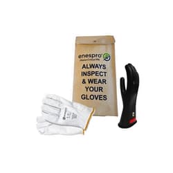 Enespro Class 0 Black Rubber Voltage Insulating Glove Kit with Leather Protectors, Max. Use Voltage 1,000V AC/ 1,500V DC, KITGC0B11