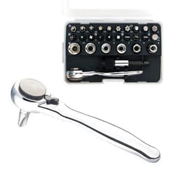 SHARDEN 1/4 Mini Ratchet Set 28pcs Right Angle Screwdriver and Bit with Metric Socket Set, 72 Tooth Small Ratcheting Wrench Offset Screwdriver Low Profile Stubby Ratchet for Tight Spaces