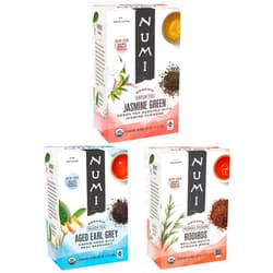 Numi Organic Tea Variety Pack, 18 Count Box of Tea Bags (Pack of 3), Jasmine Green, Aged Earl Grey & Rooibos Teas (Packaging May Vary)