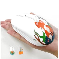 FMOUSE Cute Wireless Mouse, Bluetooth Mouse Dual Mode with 2.4GHz USB Receiver for Laptop, iPad, MacBook, AA Battery Silent Cartoon Fox Cordless Mice for Kids and Students (Fox)