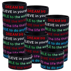 BBTO 48 Pcs Motivational Quote Rubber Bracelets Colored Inspirational Silicone Wristbands Stretch Bracelets for Men Women Black History Month Teacher Office Party Favor Gifts(Black)