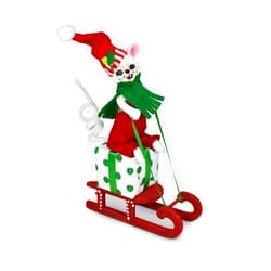 Annalee Jolly Mouse on Sled, 5 inch Collectible Figurine