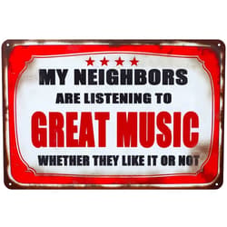Tommery Vintage Decor Metal Sign Man Cave Garage Decor Funny Metal Tin Sign Wall Decor for Bars,Restaurants,Cafes Pubs 8x12 Inch (My Neighbors Listening Great Music)