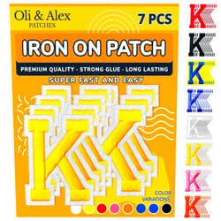 Oli and Alex Yellow Iron On Letters 2.4 inch - 7 pcs of K Yellow Patches Letters for Clothing - Super Glue - No sew Needed - Embroidery Football Team School University - Yellow, K