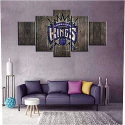 TUMOVO Rustic Home Decor Sacramento Kings House Decorations for Living room NBA Wall Art Paintings Sopors Pictures Basketball Canvas 5 Panel Modern Artwork Framed Gallery-wrapped Ready to Hang 60