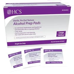 HCS MEDICAL SOLUTIONS HCS Large Alcohol Prep Pads - 70% Isopropyl Alcohol Wipes, Individually Wrapped - 2 Ply, Textured Skin Prep Swabs - Sterile Pads (100/Box, Large)