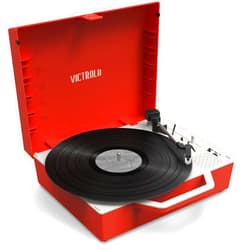 Victrola Re-Spin Sustainable Suitcase Vinyl Record Player, 3-Speed (33 1/3, 45 & 78 RPM), Belt-Driven Bluetooth Turn Table with Built-in Bass Radiator, 3.5mm Headphone Jack, Red